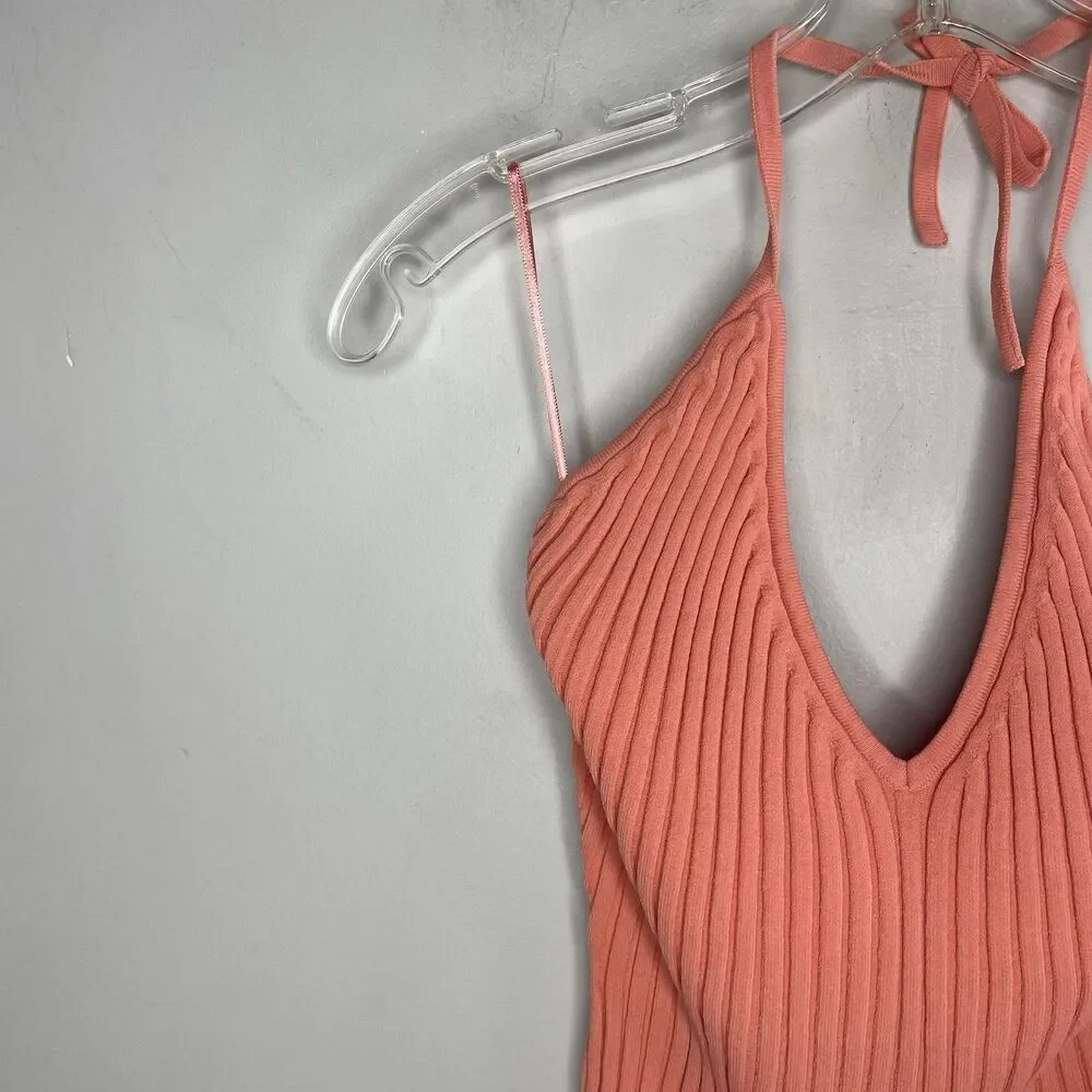 GAUGE81 Moura Plunge Top Women Small Ribbed Knit Halter Orange Viscose Blend - Picture 5 of 15